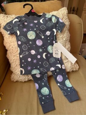 Wonder Nation Space-Print Kids Pajama Set with Purple & Teal Planets